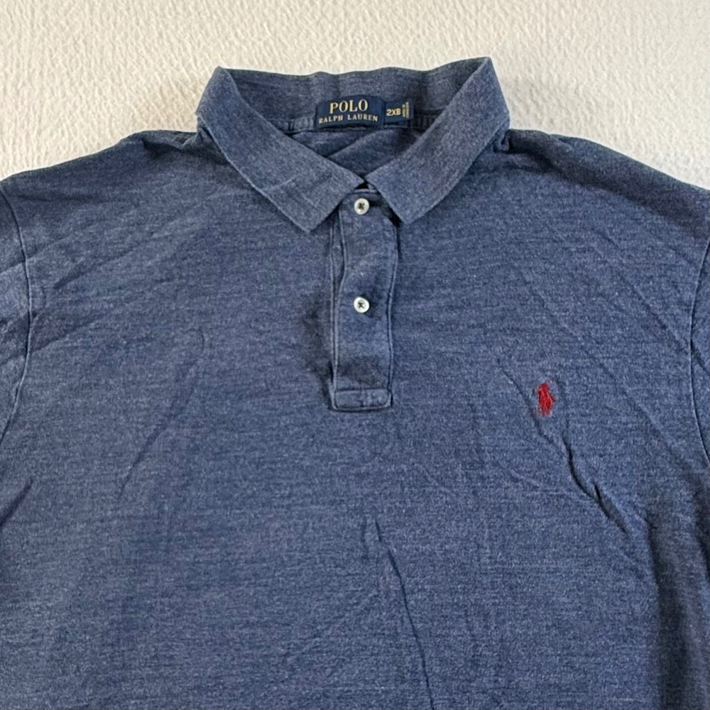 Polo‎ Ralph Lauren Polo Shirt Mens 2XB Short Sleeve Heathered Navy Blue